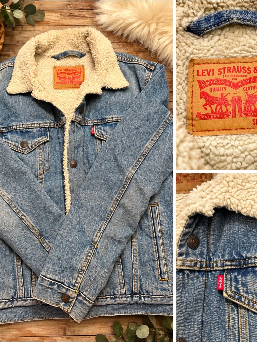Levi's Kids Light Blue Denim Jacket with Cream Sherpa Lining